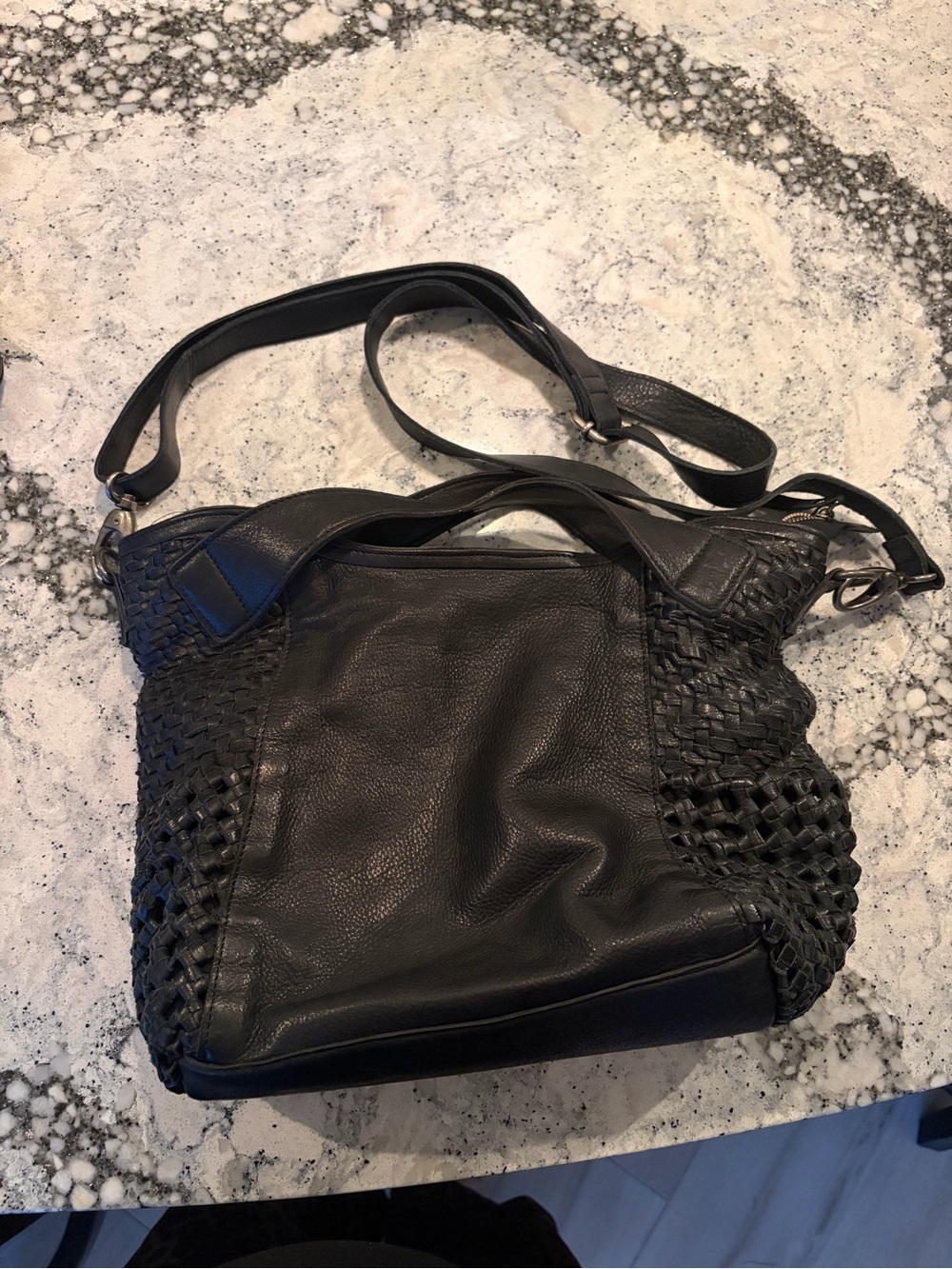 Black Woven Leather Shoulder Bag - Women's Stylish Carryall